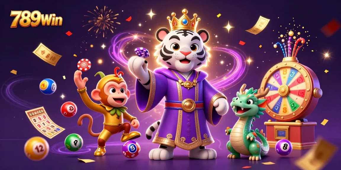 Experience the thrill of 789Win with vibrant lottery and gaming elements in a dynamic 3D casino scene.