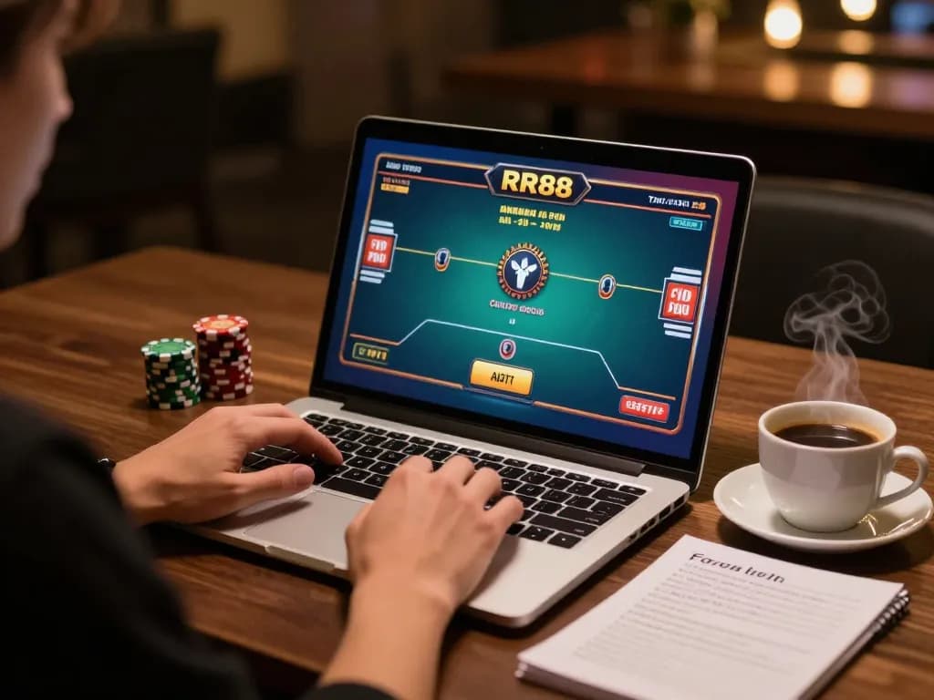 Engaging in strategic gaming on RR88 with dynamic poker gameplay on screen and strategic notes.