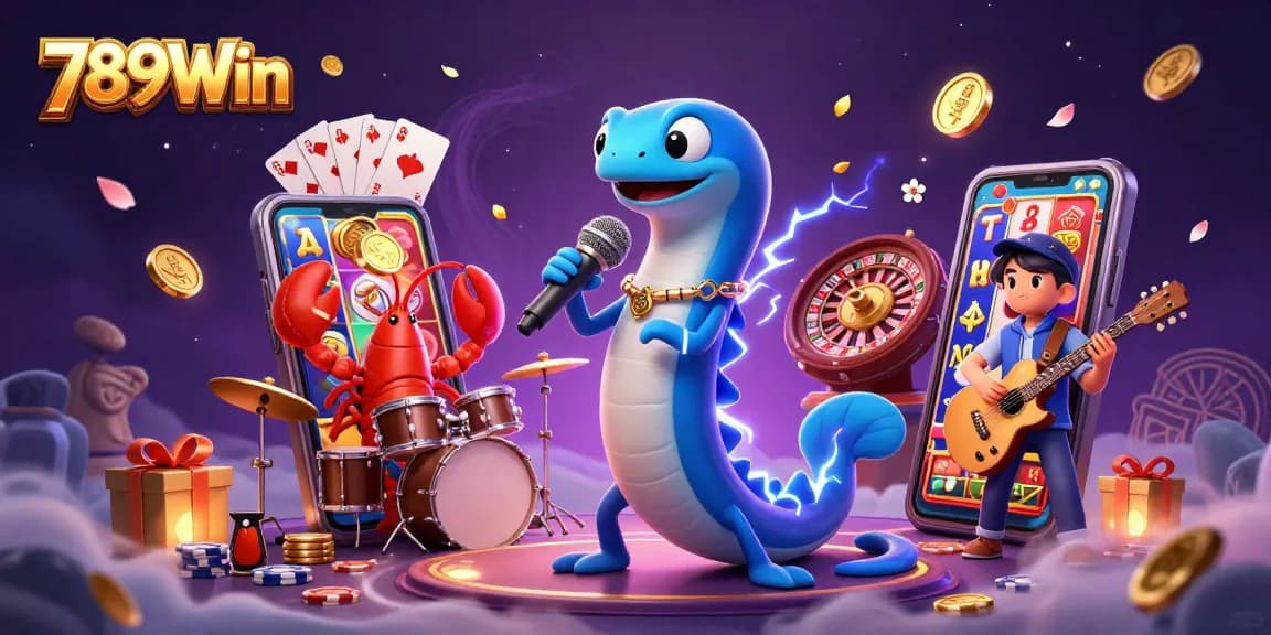 Engage with 789Win’s vibrant underwater casino scene featuring an electric eel DJ and lively gaming elements.