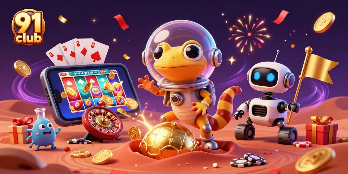 Engage with 91 club in this dynamic 3D scene featuring Martian gecko exploring a casino!