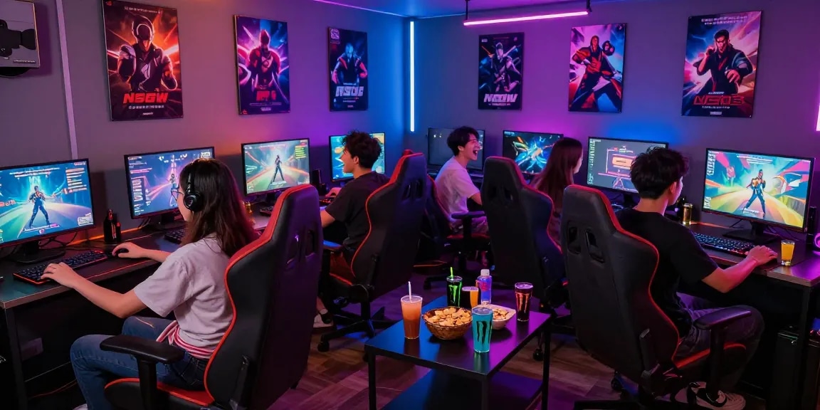 Engaging scene of friends enjoying NSFW games in a vibrant gaming lounge.