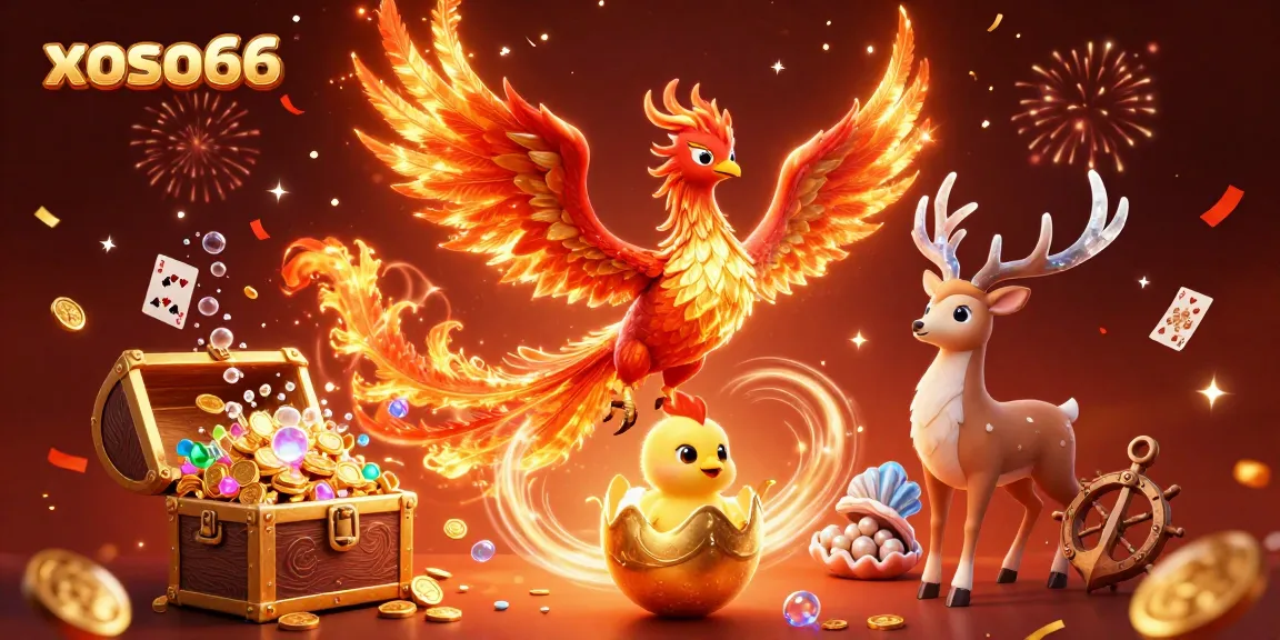 Experience the excitement of xoso66 with a dynamic lottery scene featuring iconic characters and gaming elements.