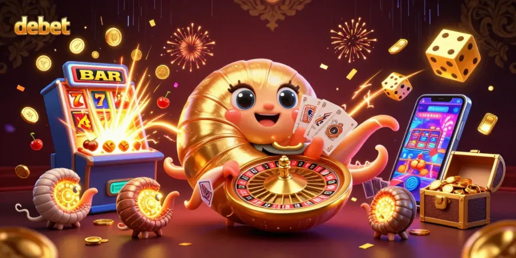 Experience debet online gaming with colorful slot machines and dynamic casino elements.