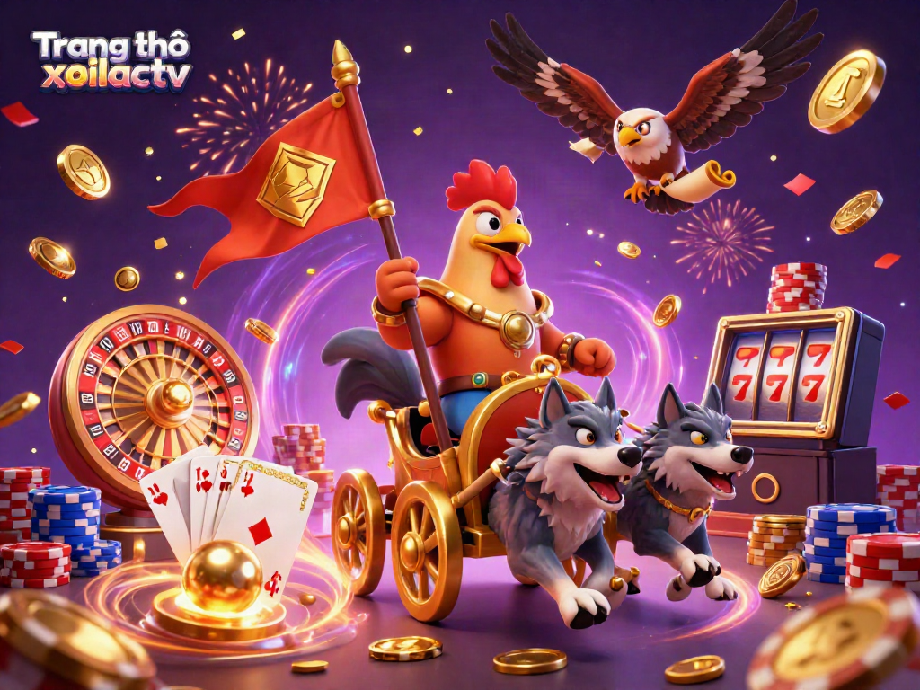 Engaging scenes from Trang chủ xoilactv featuring a rooster warlord in a triumphant display of gambling glory.