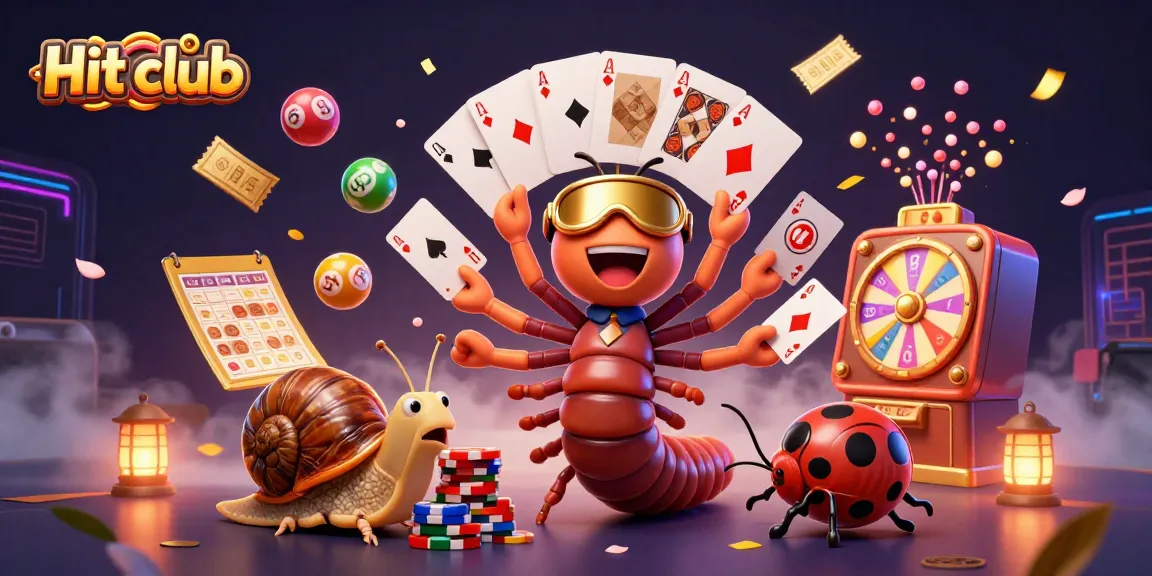 Engage in the thrilling Hit club experience with vibrant characters, cards, and casino elements.