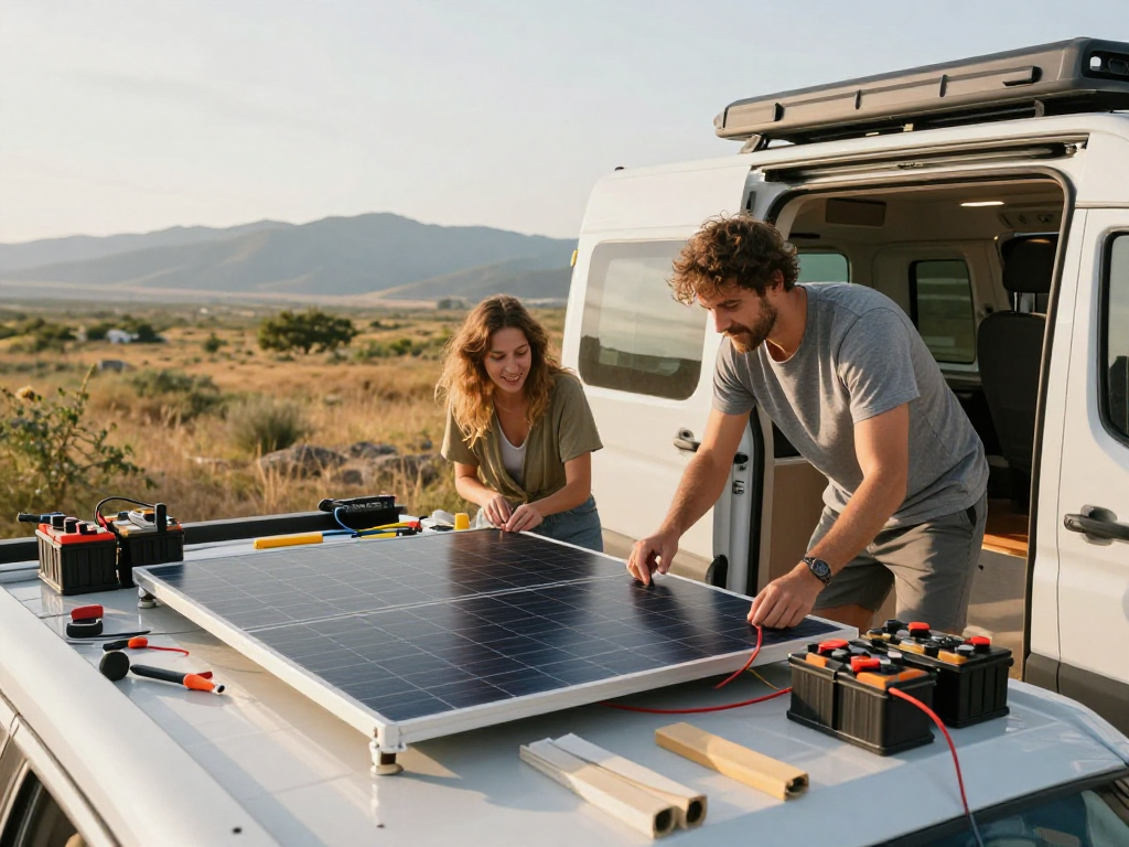 Rokok88 alternatif for campervan conversion with solar installation and battery setup.