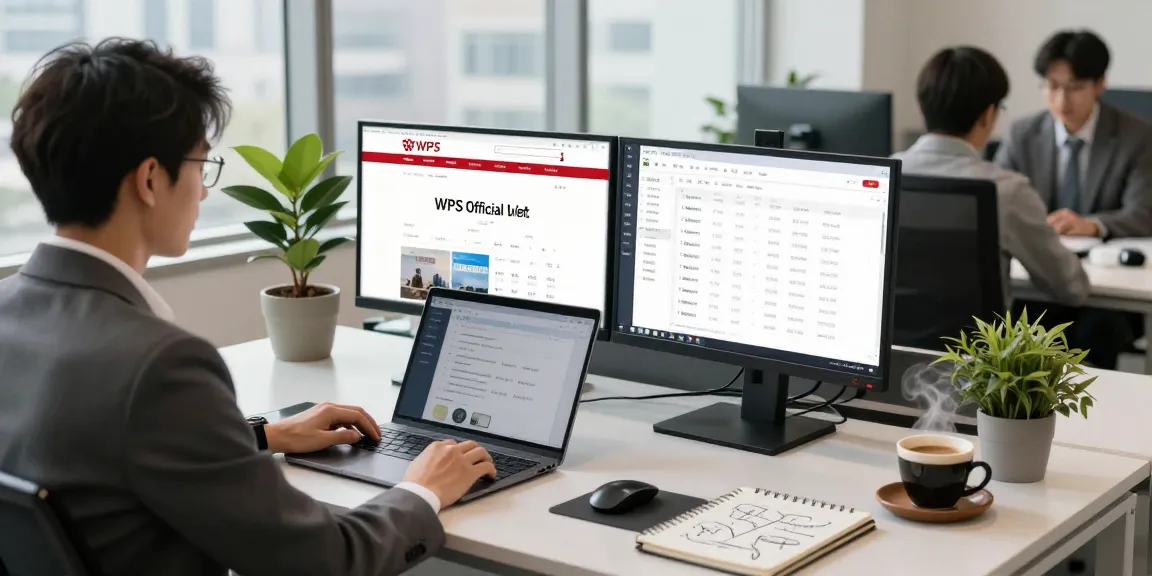 Business professional using the WPS Official Website in a modern workspace with technology integration.