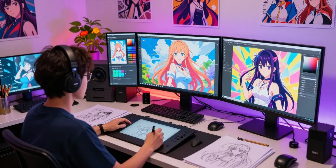 Creating captivating ai ecchi art in a vibrant digital studio environment