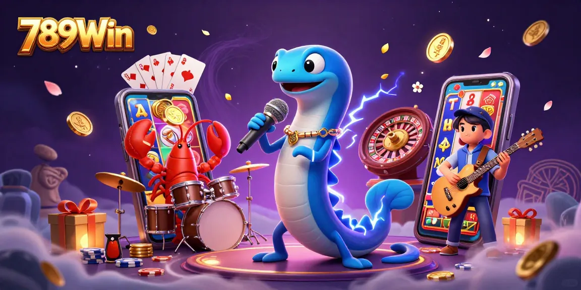 Engage with 789Win’s vibrant underwater casino scene featuring an electric eel DJ and lively gaming elements.