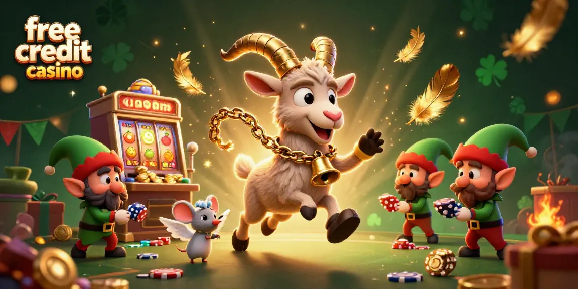 Experience the thrill of a free credit casino with lively characters in a festive gaming scene.