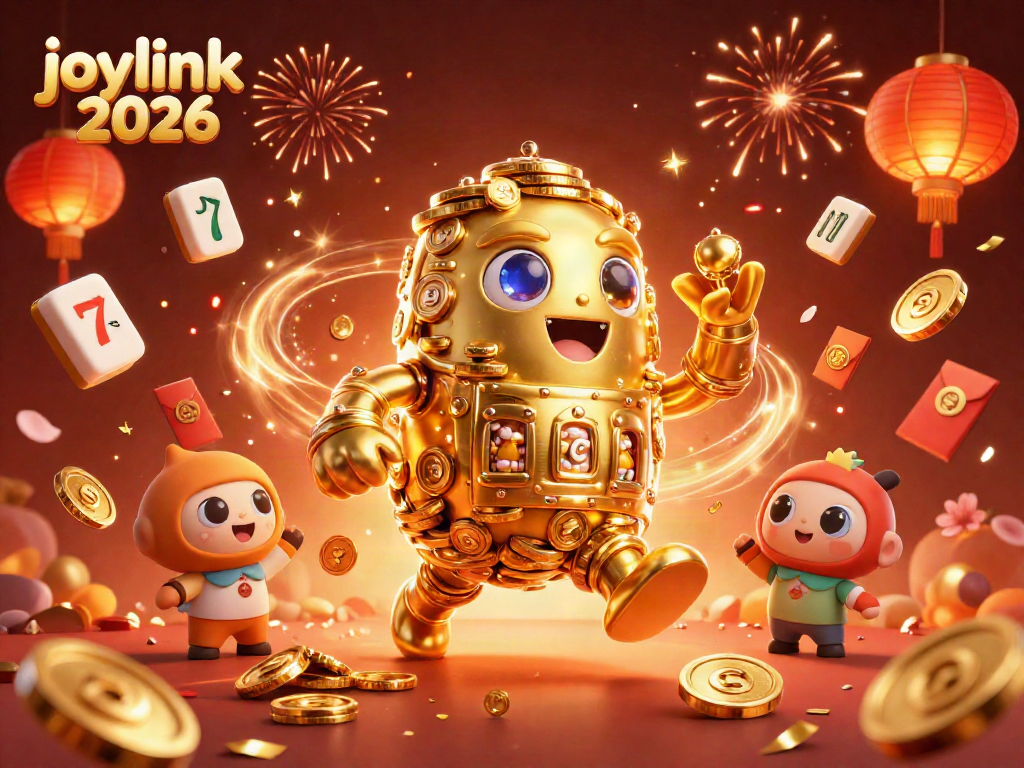 Engage with joylink 2026 featuring a vibrant golden golem surrounded by dynamic casino elements.