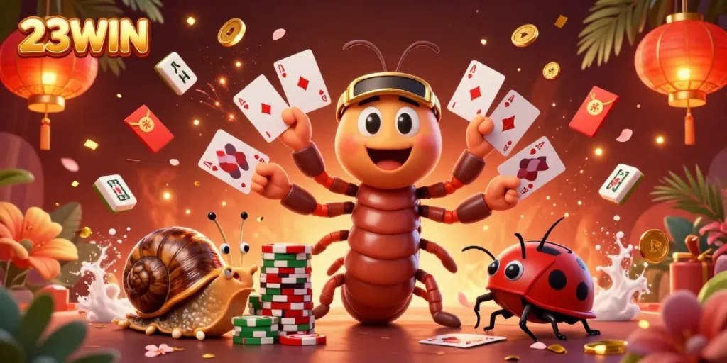 Experience the excitement of 23WIN with lively casino elements and vibrant 3D characters.