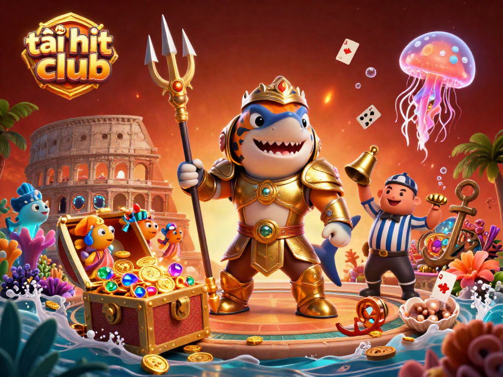Experience the thrills with tải hit club in this vibrant underwater casino scene featuring dynamic gambling elements and characters.