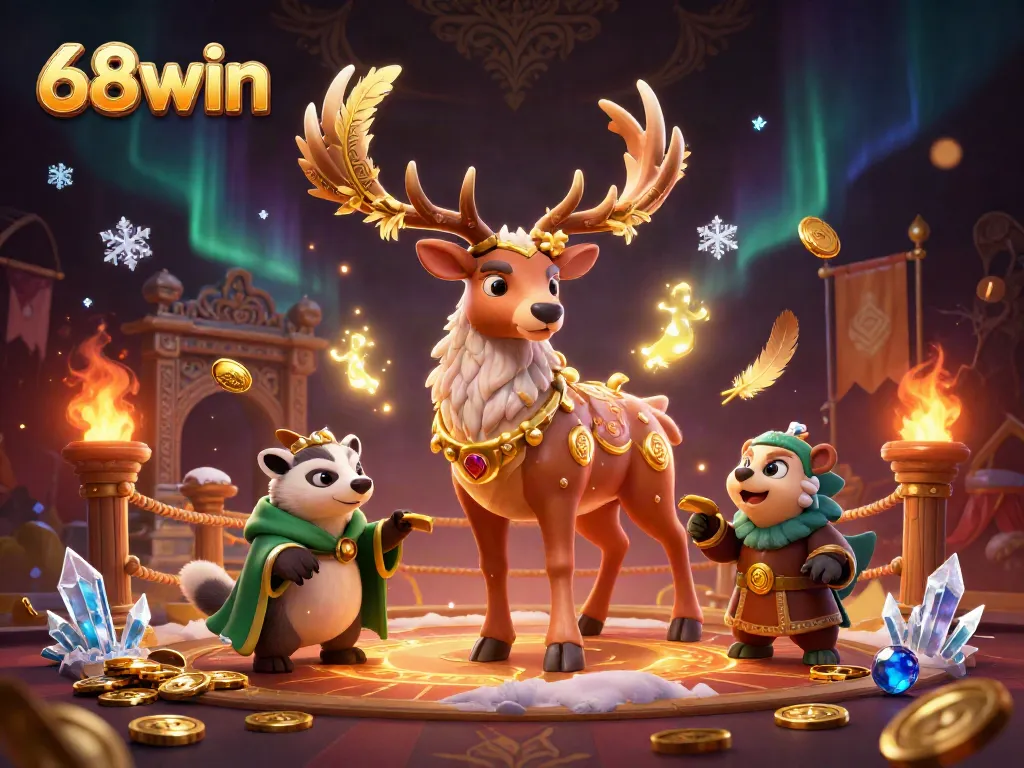Experience the thrill of gaming at 68win with a mystical scene featuring a druid stag and wise badger.