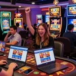 Exciting gaming scene at KK55, showcasing players celebrating in a vibrant online casino atmosphere.