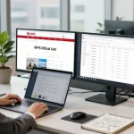 Business professional using the WPS Official Website in a modern workspace with technology integration.