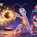 Xoilac TV showcases a vibrant gambling scene with cartoon characters interacting within a dynamic casino environment.