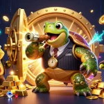 Xóc đĩa game scene with a massive snapping turtle mobster and bullfrog enforcers, casino treasures shining around