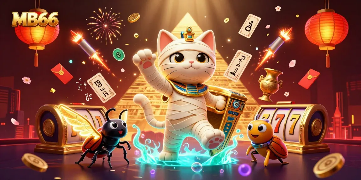 Experience the excitement of MB66 with a thrilling mummy cat and casino elements in this vibrant scene.