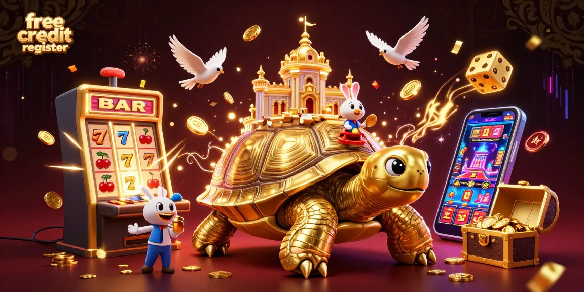 Witness an exciting scene of free credit register with golden tortoise, rabbit dealer, and jackpot explosion!