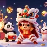 Experience thrilling jackpots at MB66 with a vibrant lion dance scene celebrating casino excitement.