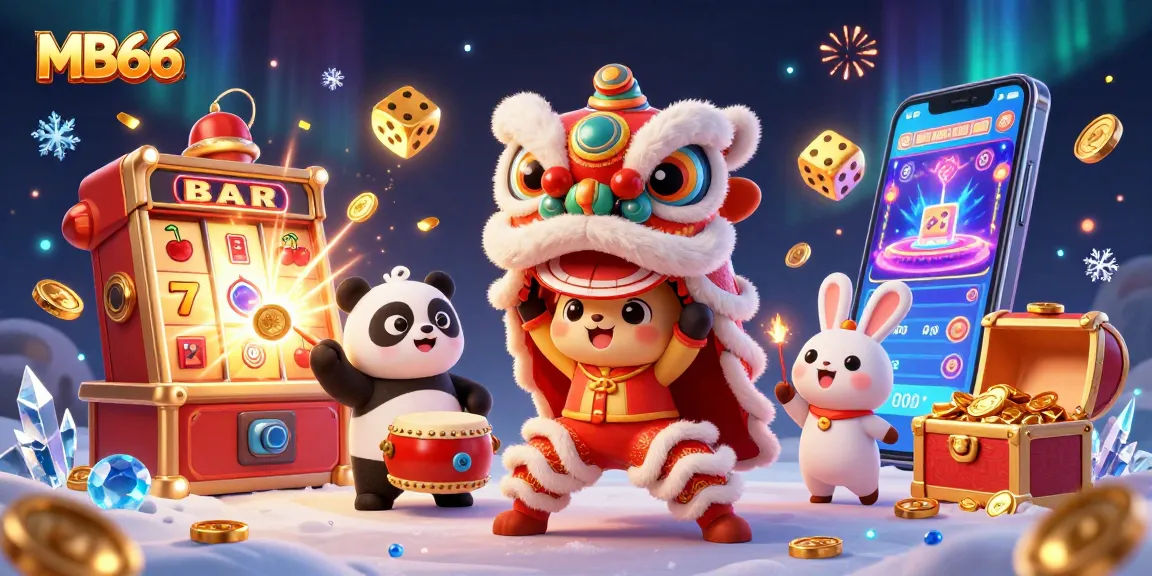 Experience thrilling jackpots at MB66 with a vibrant lion dance scene celebrating casino excitement.