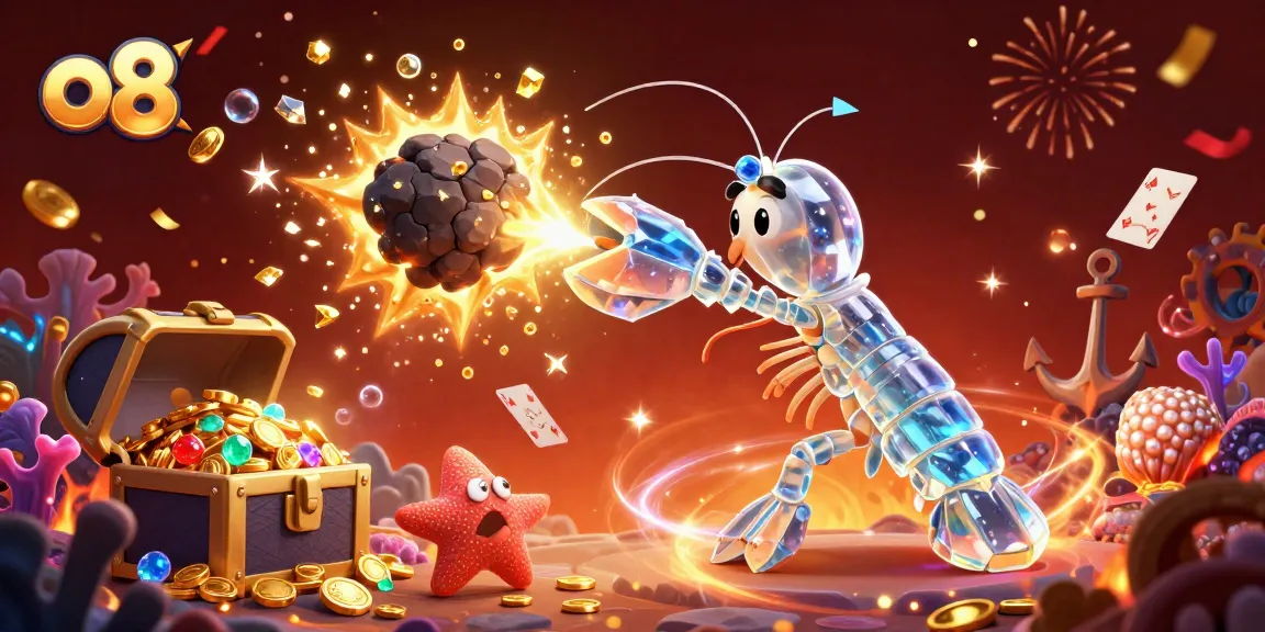 Win big with o8 in this vibrant casino-themed underwater adventure illustration.
