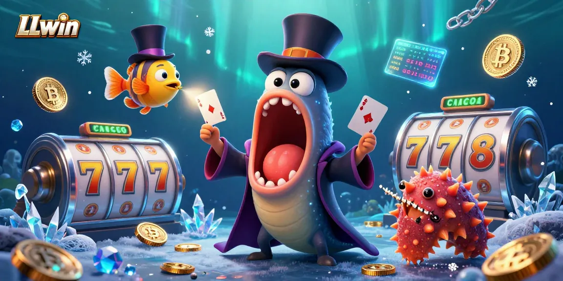 Catch LLwin's thrilling jackpot action with cartoon characters in a vibrant casino scene.