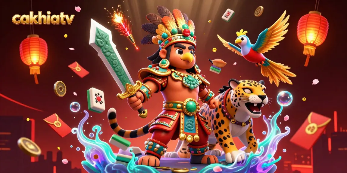 Cakhiatv showcases an electrifying scene with Aztec warriors and vibrant gambling symbols.