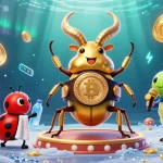 No deposit casino bonuses Australia illustrated with a giant stag beetle in a boxing stance and vibrant casino elements.