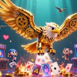 Experience the thrill of online casinos Australia with a dynamic 3D gaming scene featuring a golden eagle.