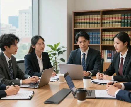 Discover more about legal services with J.K. Chaudhary's professional team collaborating in a modern office.