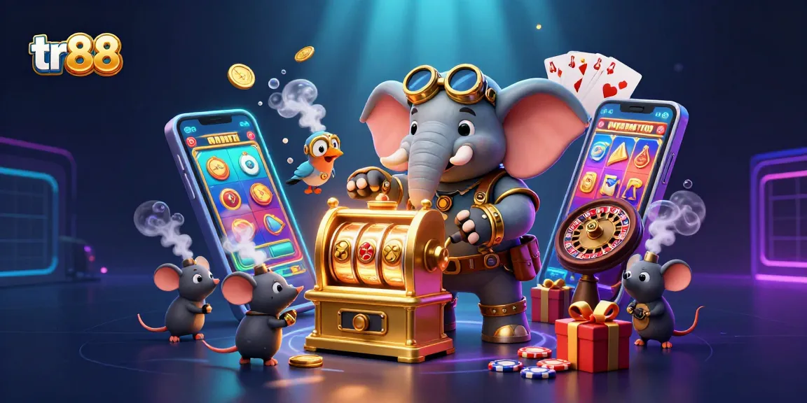 Experience thrilling slot gaming with tr88 featuring a steampunk elephant and vibrant casino elements.