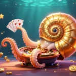 Engaging players with link F8bet in a colorful casino environment featuring a giant nautilus roulette wheel.