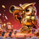 Experience RR88's vibrant casino scene with a golden owl and lively mouse patrons among slot machines.